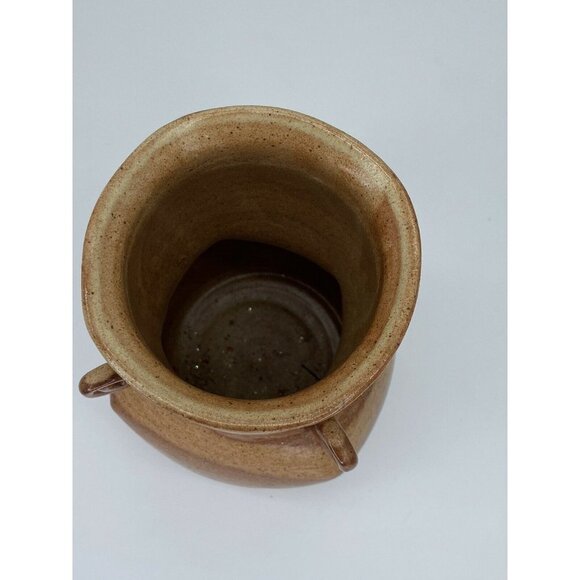Handmade Art Pottery Vase Vintage 2001 Signed 4‎ Handled Milk Jug 9” Brown Tan - Picture 7 of 12
